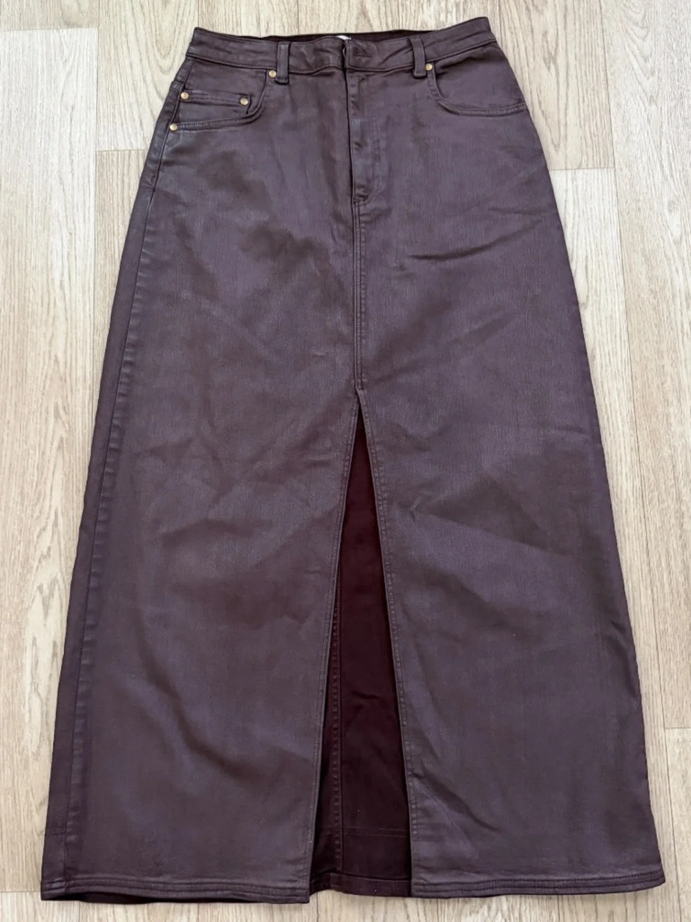 NWOT Anthropologie Pilcro Coated Maxi Denim Skirt, Size 12